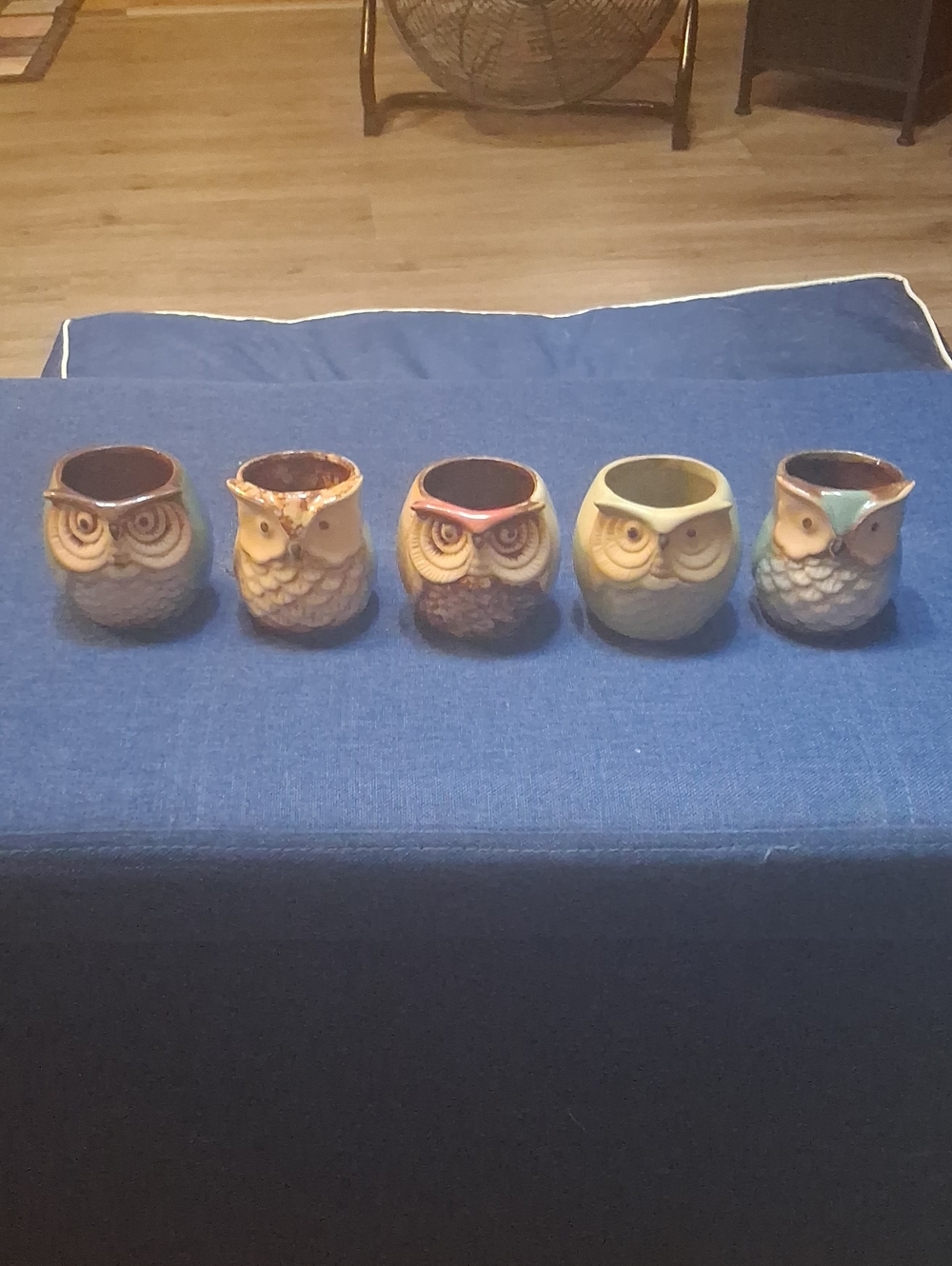 Hand Crafted Multicolor Owl Mugs - Brown, Yellow, Blue, Cream, Tan